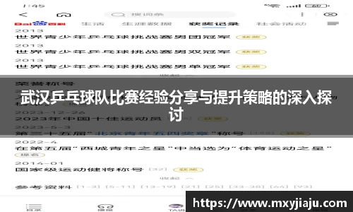 武汉乒乓球队比赛经验分享与提升策略的深入探讨