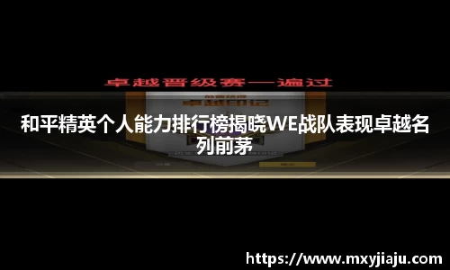 和平精英个人能力排行榜揭晓WE战队表现卓越名列前茅